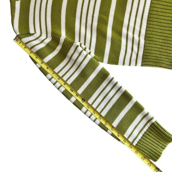 Green Ivory Stripe Sweater Womens Large Nautical Knit Buttons Classic Preppy Vtg - Picture 8 of 13